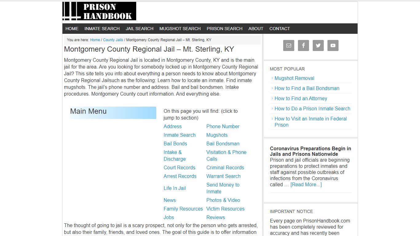Montgomery County Regional Jail – Mt. Sterling, KY - Prison Handbook